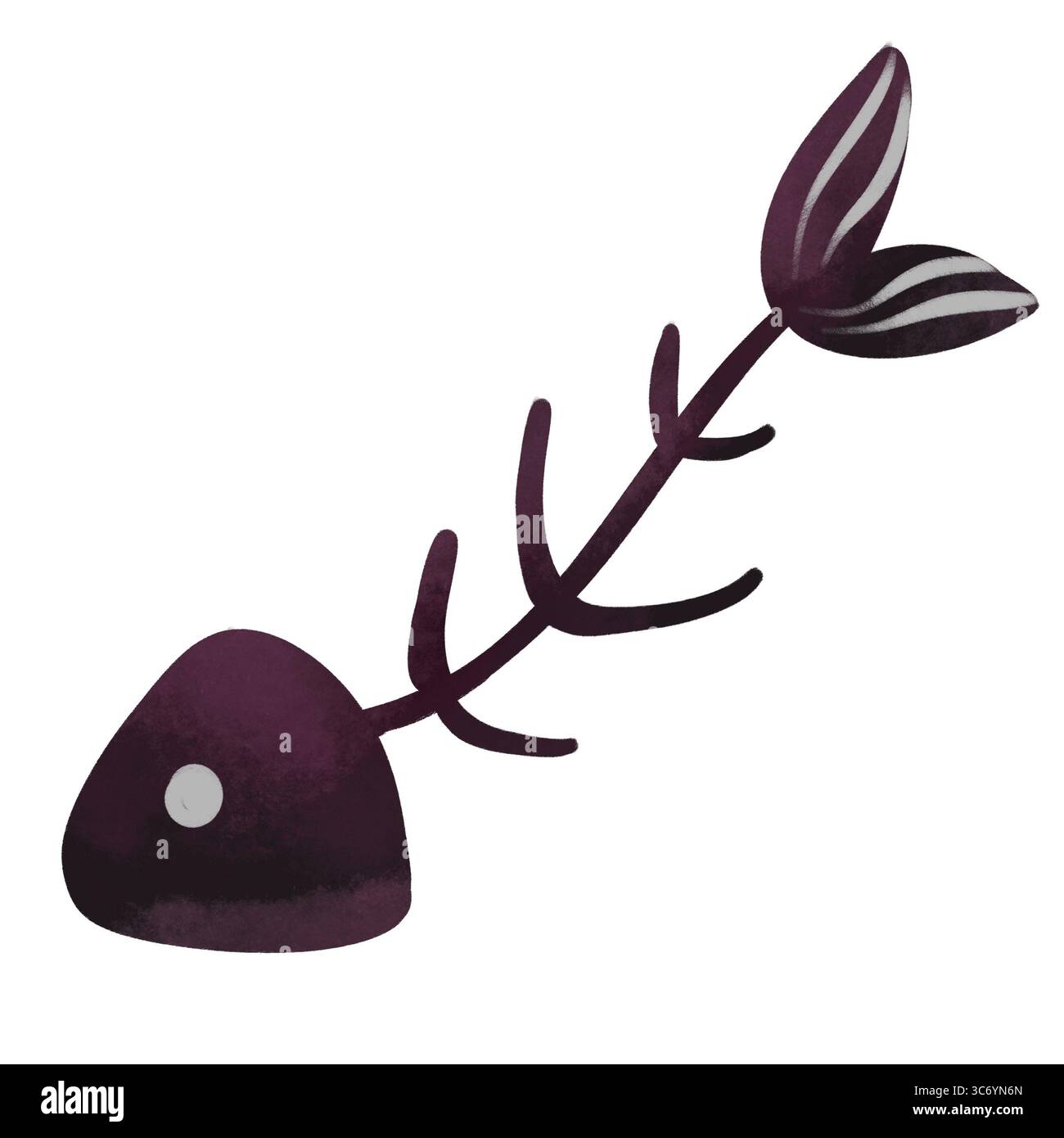 Fischknochen, Skelett-Silhouette. Handgezeichnete Illustration von Knochen, Schwanz und Kopf. Einfache Zeichnung für Halloween, Partydekoration, Karten, Einladungen Stockfoto