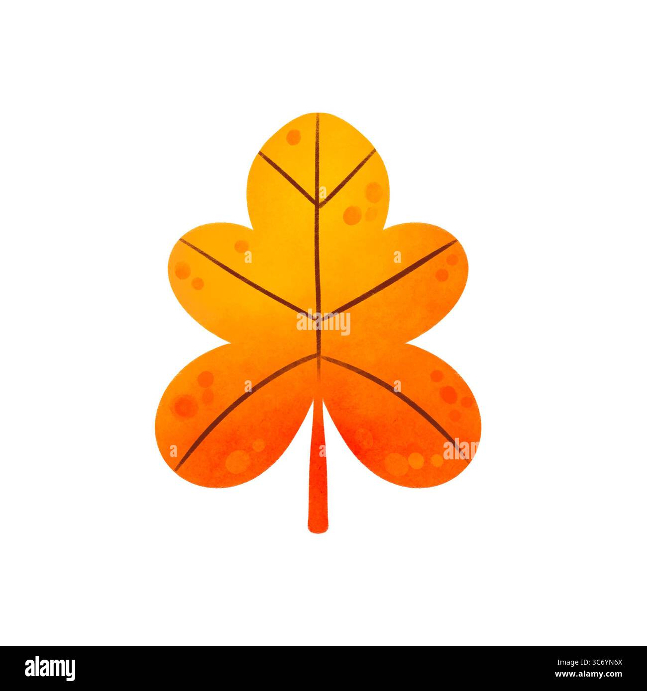 Handgezeichnete Herbstblatt-Illustration. Leuchtend orange Farben. Stockfoto