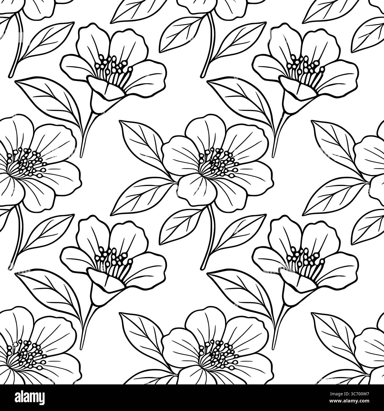 Nahtloses Vektormuster aus stilisierten schwarzen und weißen Granatapfelblüten und -Blättern, ein zartes und elegantes Blumendesign, das perfekt für Textilien ist Stock Vektor