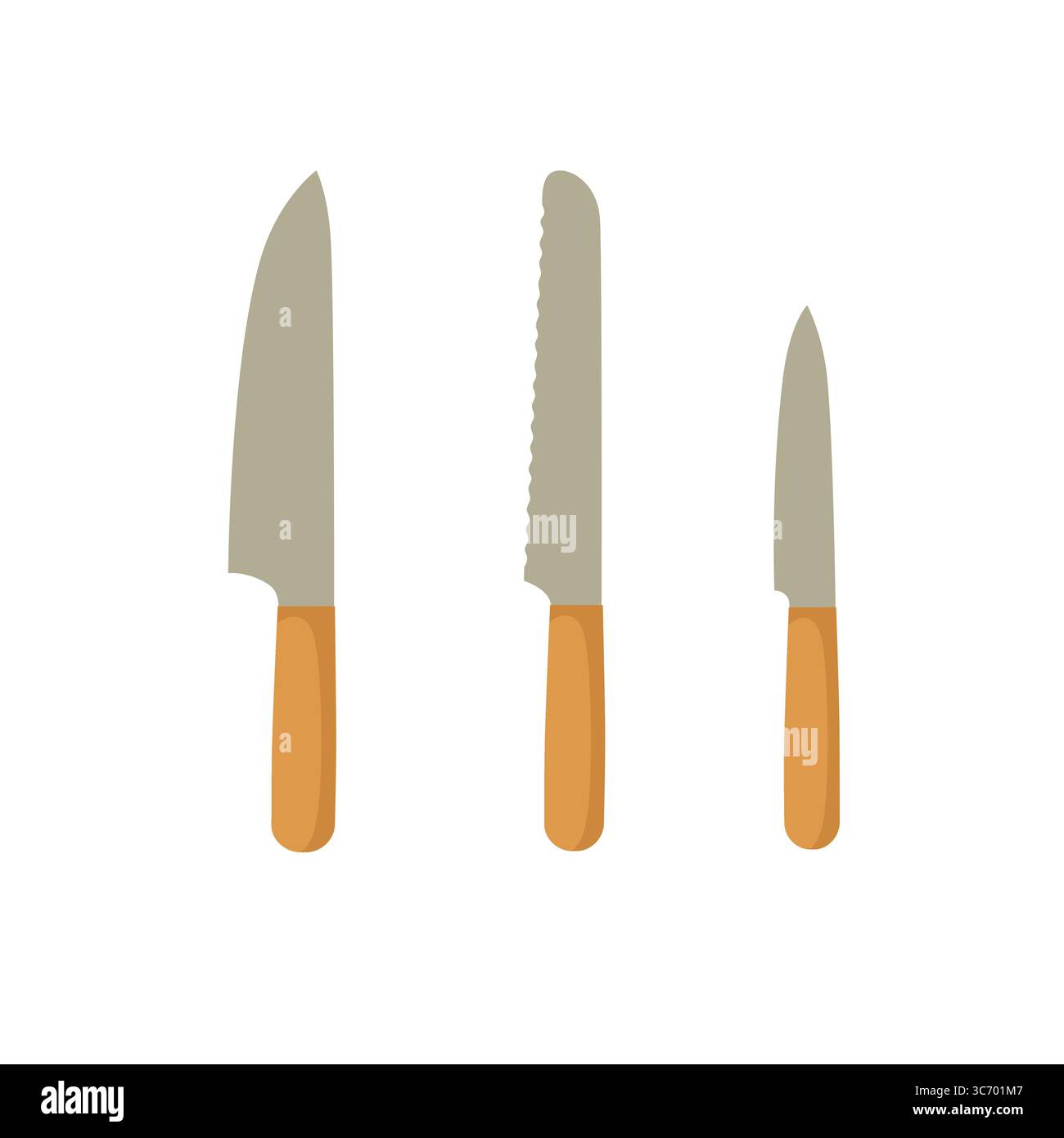 Satz Küchenmesser mit Holzgriffen Stock Vektor