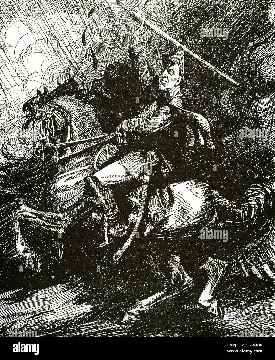 Ulster Wird Schreiben . Satirischer Cartoon aus dem Punch Magazine, der General Carson zu Pferd mit einem Stift für ein Schwert zeigt . Der Covenant of Resistance to Home Rule wurde am 28. September 1912 von Ulster Loyalsits unterzeichnet Stockfoto