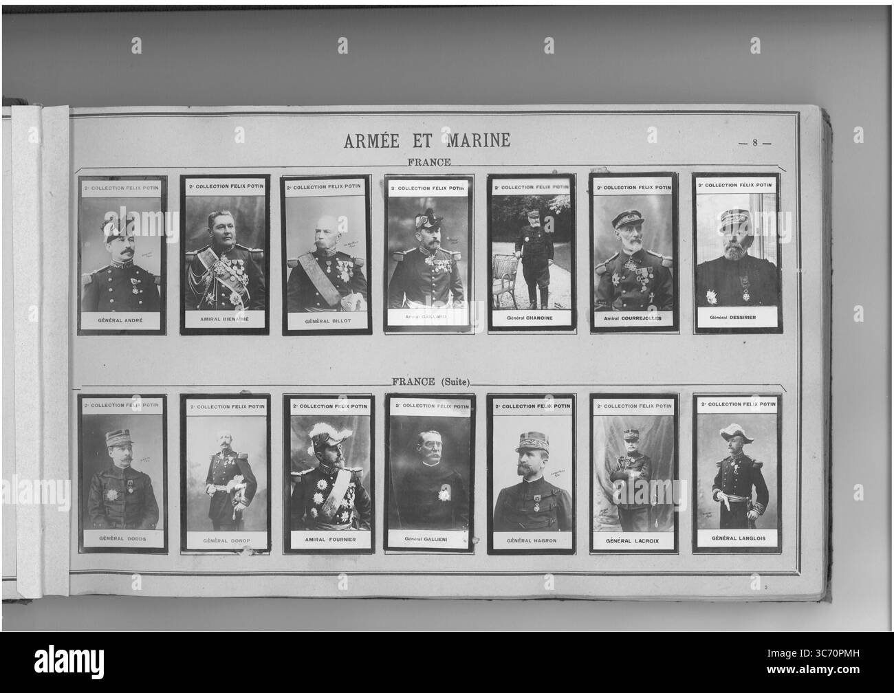 SAMMLUNG FELIX POTIN ARMEE ET MARINE (oberste Reihe l-r) FRANKREICH: General Andre (Louis-Joseph-Nicolas) 1838 1842-1903 1849 - Vize-Amiral Bienaime (Amedee-Pierre-Leonard) 1843 - General Billot (Jean-Baptiste) 1828 - 1842-1906 Vize-Amiral Caillard (leonce-Albert) 1846 1842 - General Chanoine (Charles-Sulpice 1841-Jules) 1835 - Vize 1842 Stockfoto