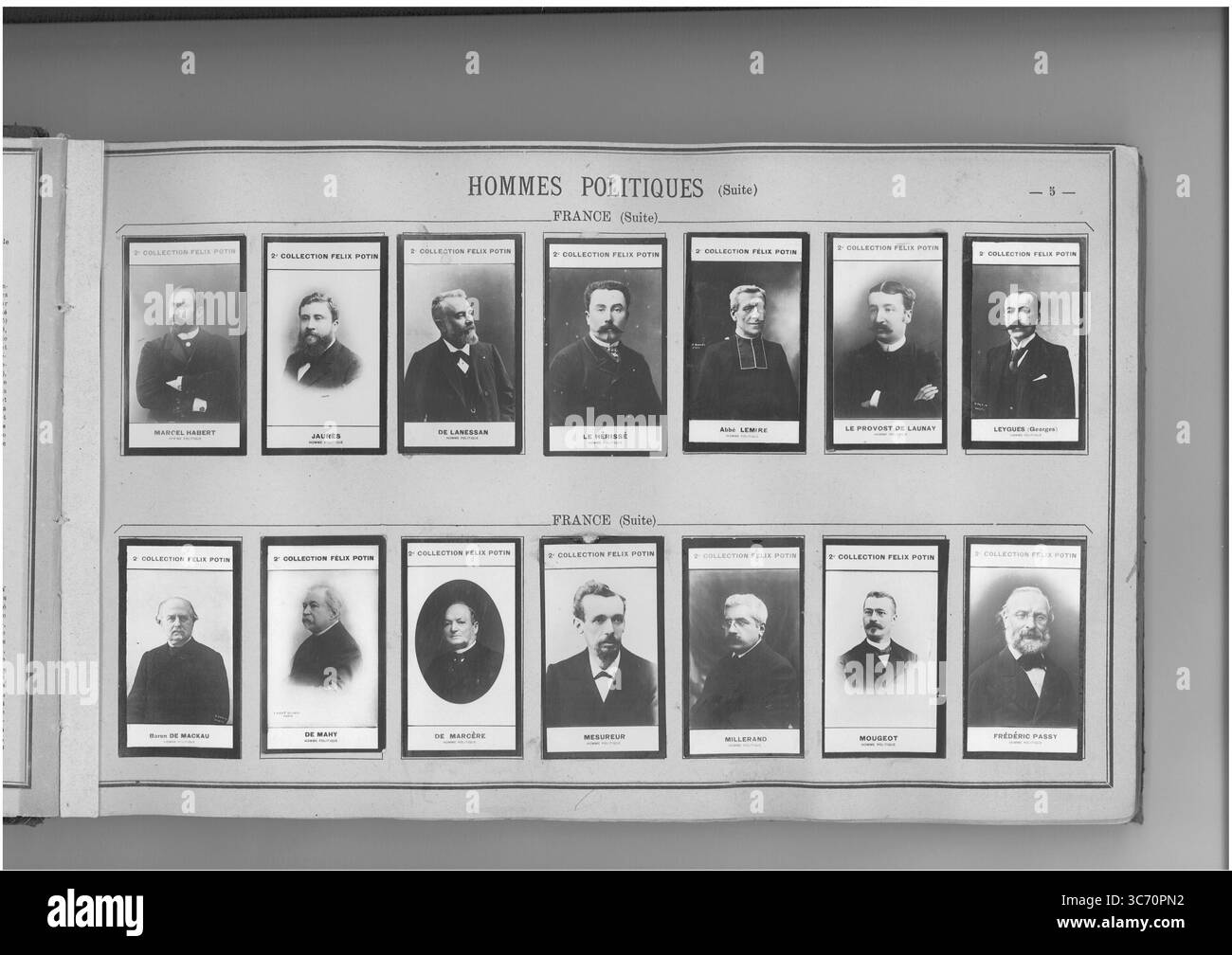 SAMMLUNG FELIX POTIN HOMMES POLITIQUES (oberste Reihe l-r) FRANKREICH: Habert (Marcel) 1862 1857 1847 - Jaures (jean-Leon) 1859 1832 1859 - Lanessan (Jean-Marie-Antoine de) 1843 1830-1906 1857 - Le Herisse (Rene-Felix) 1857 - Lemire (Abbe Jules) 1853 - Le provost de Launay (Louis-Auguste 1828) 1850 - Leygues (Georges-jean-Claude 1822 Stockfoto