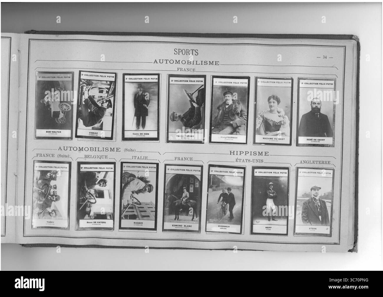 SAMMLUNG FELIX POTIN AUTOMOBILISME (oberste Reihe l-r) FRANKREICH: Madame Bob-Walter 1856-1907 1865 1856 - Cissac (Henri) 1877 1879 1881 - Marquis de Dion (Albert-Jules-Felix-Philippe) 1856 1875 1881 - Farman (Maurice) 1878 - Fournier (Henry) 1871 1878 - Madame du Gast (Camille) 1866 - de Knyff (Chevalier 1883 Stockfoto