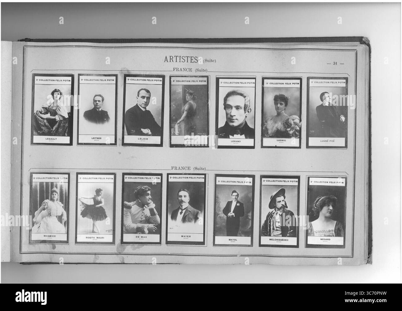 SAMMLUNG FELIX POTIN ARTISTES (oberste Reihe l-r) FRANKREICH: Mademoiselle Legault (Marie-Francoise) 1858-1904 1848 1857 - Leitner (Jules-Louis-Auguste) 1862 1856 1872 - Lelour (Lou9s-Pierre) 1860 1869 1843 - Mademoiselle Lender (Marcelle) 1862 - Lerand (leon) 1864 - Mademoiselle Ludwig (Jeanne) 1867-1901 - Lugne-Poe 1869 (untere Reihe l-r 1869 Stockfoto