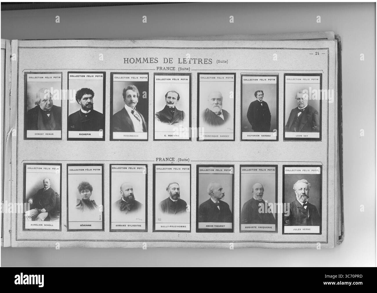 SAMMLUNG FELIX POTIN HOMMES DE LETTRES (oberste Reihe l-r) FRANKREICH: Renan (Ernest) - Richepin (Jean) 1849 - Rodenbach (Georges) 1855-1899 1839-1901 1819-1895 - Rostand (Edmond) 1868 - Sarcey (Francisque) 1828-1899 - Sardou (Victorien) 1831 - Say (Jean-Baptiste-Leon) 1826-1896 HOMMES DE LETTRES (unterste Reihe l-r) FRANKREICH: Scholl (Aurelien) 1833-1902 - Severine 1855-1929 - Pacquules (- Silvestre Armre (1833 - 1839) Armre (1823-1892 1828 Stockfoto