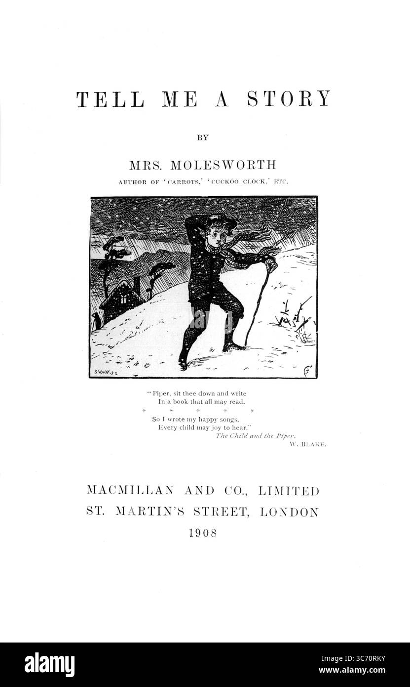 Erzählen Sie mir Eine Geschichte von Mrs. Molesworth. Illustriert von ? Veröffentlicht von Macmillan & Co, Ltd, 1908. Vorderbild. Stockfoto