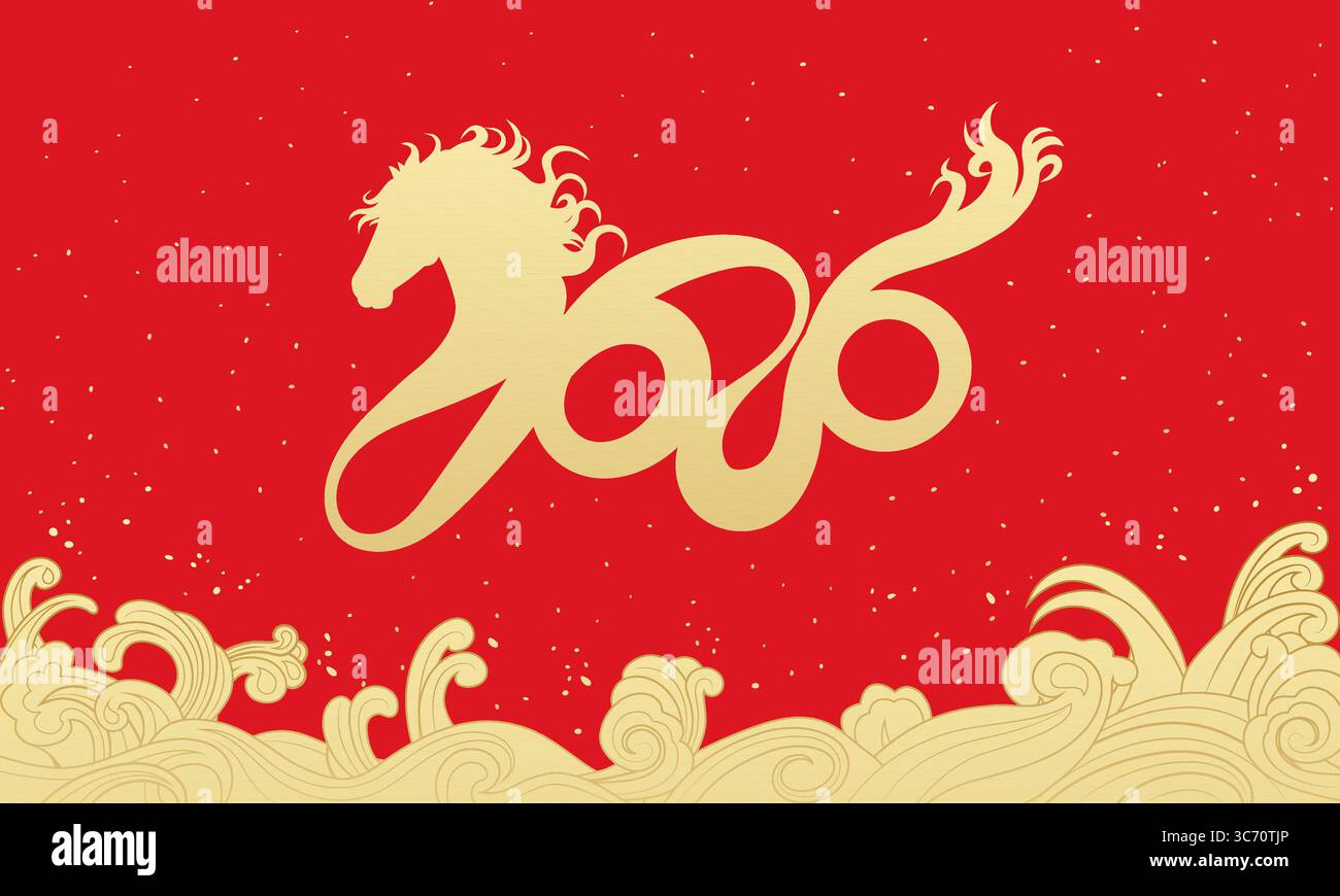 Rotes Cover für das chinesische Jahr des Pferdes 2026 Stock Vektor