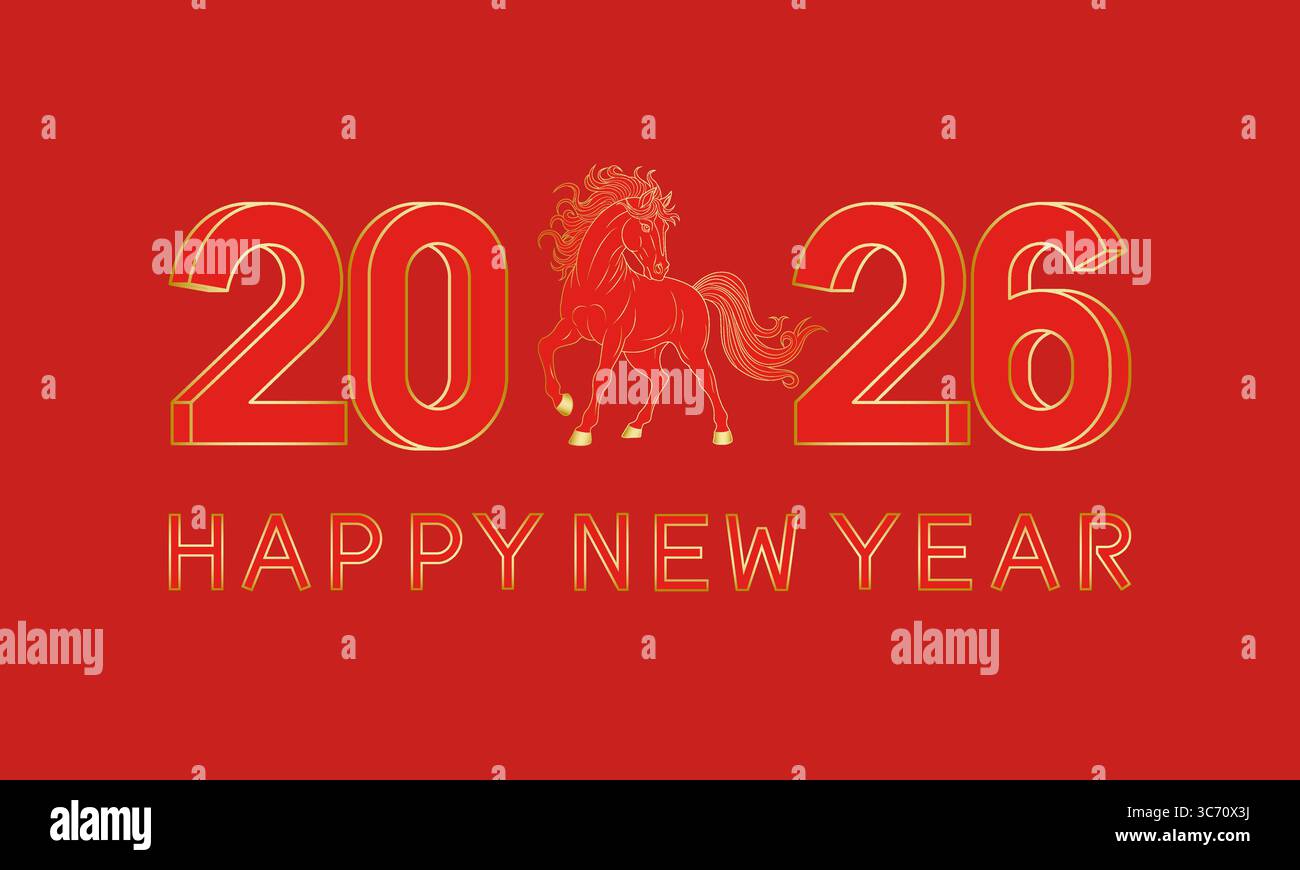 Rotes Cover für das chinesische Jahr des Pferdes 2026 Stock Vektor