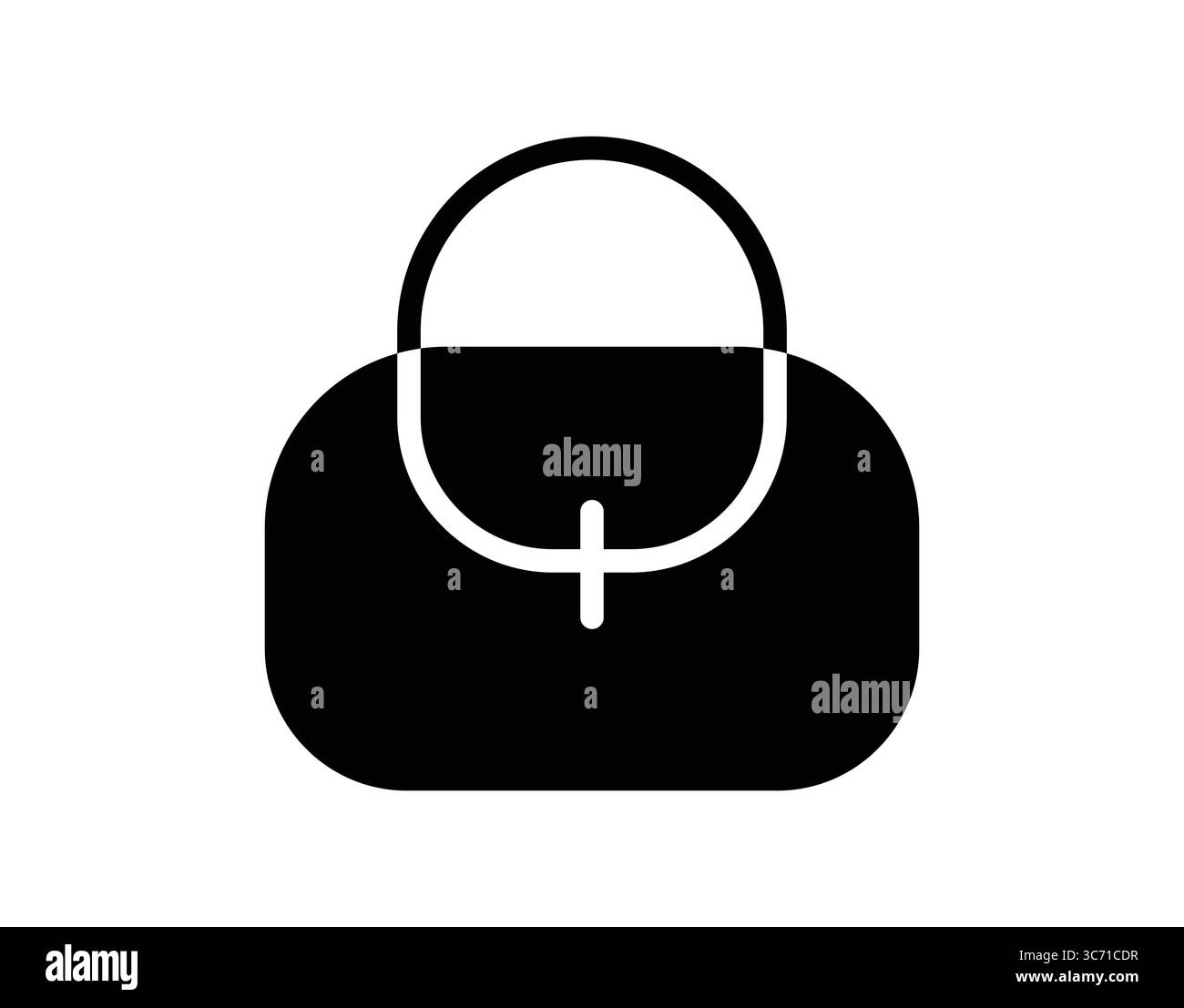 Diese schwarz-weiße Illustration zeigt ein minimalistisches Handtaschen-Design und eine moderne Ästhetik, die für modebezogene Kontexte und Kreationen geeignet ist Stock Vektor