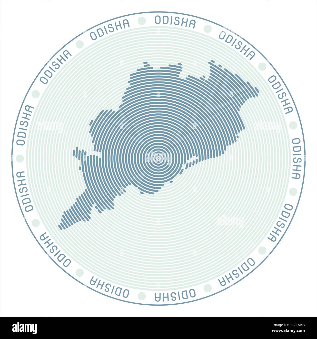 Rundes Odisha-Logo. Geben Sie die Form der Ringe an. Odisha schreibt im ganzen Staat. Vektorabbildung. Stock Vektor