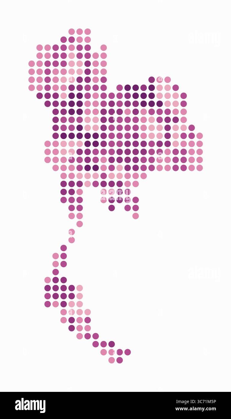 Thailand gepunktete Karte. Digitale Landkarte des Landes auf weißem Hintergrund. Thailand-Form mit Kreispunkten. Farbige Punkte. Große Kreise. Stock Vektor