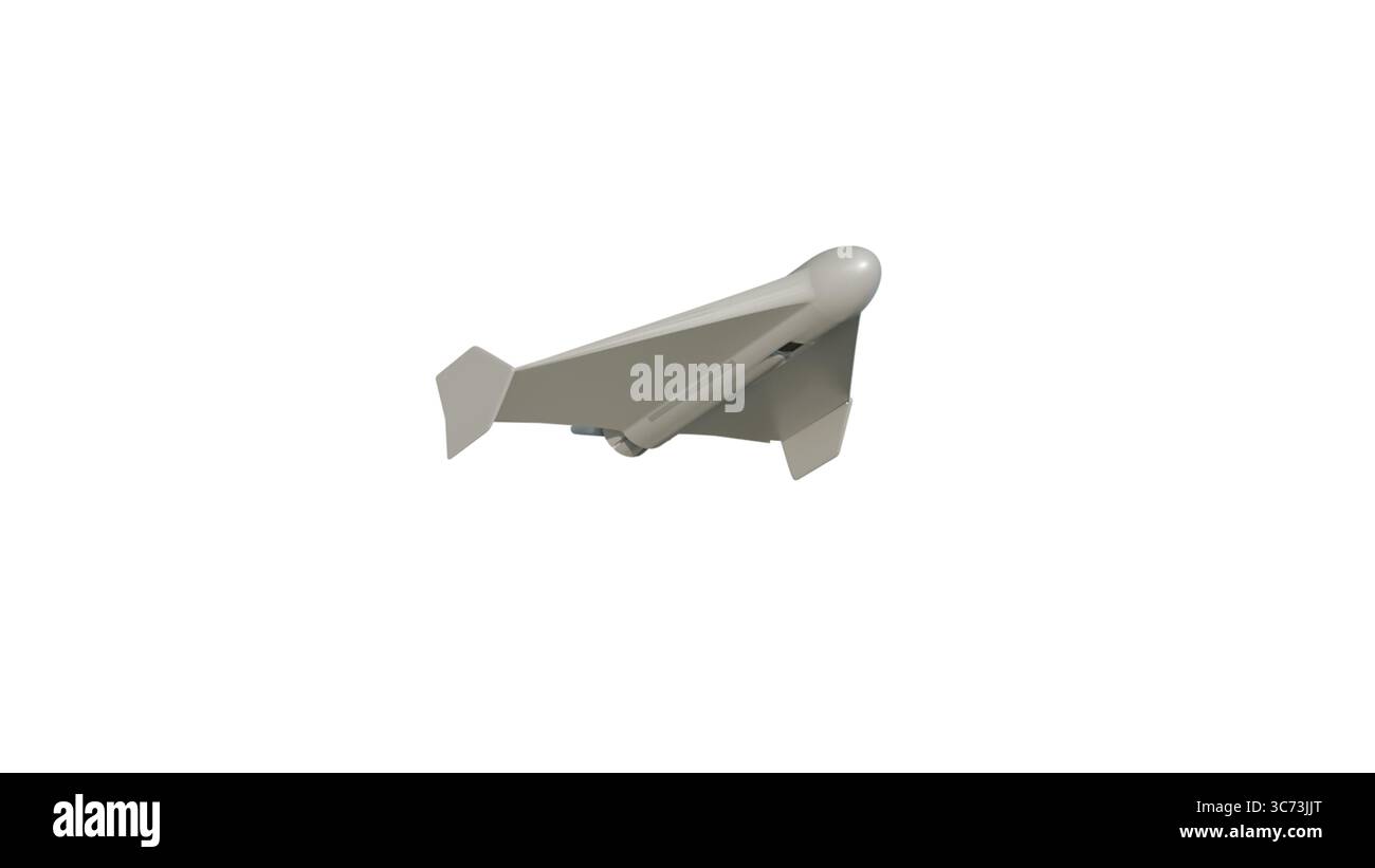 Unbemannte Luftfahrzeugkämpfe auf weißem Hintergrund, 3D-Drohnenmodell für Krieg, Angriff, Bedrohung, Terrorismus und Militär Stockfoto