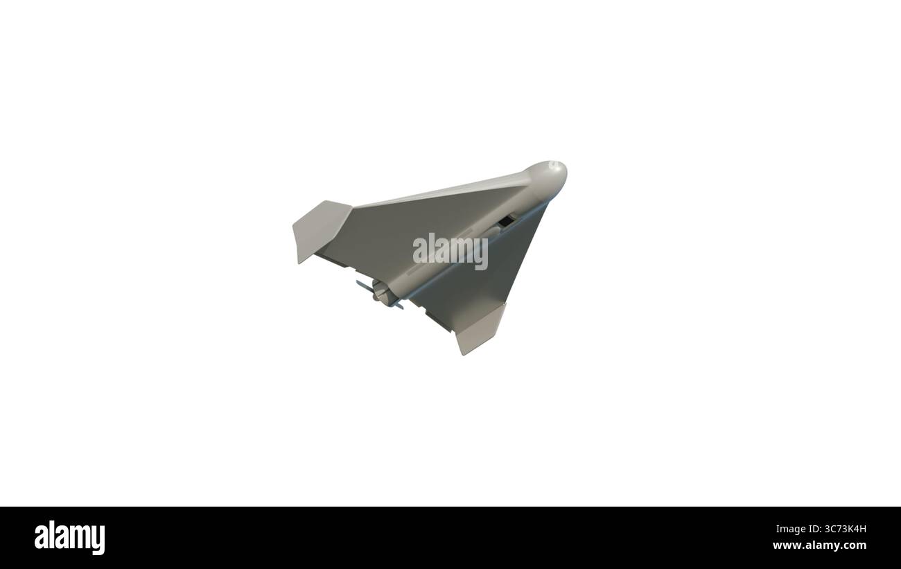 Unbemannte Luftfahrzeugkämpfe auf weißem Hintergrund, 3D-Drohnenmodell für Krieg, Angriff, Bedrohung, Terrorismus und Militär Stockfoto