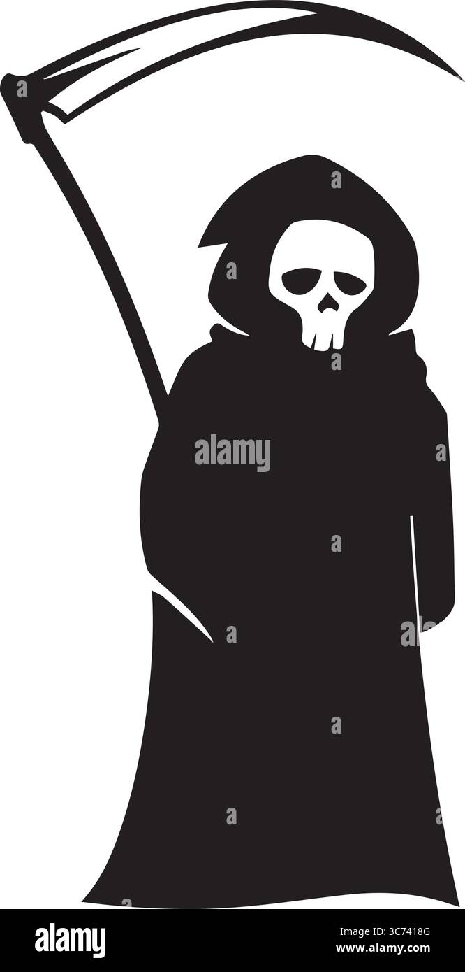 Grim Reaper Silhouette. Todesfigur Maskottchen hält Sense Stock Illustration Stock Vektor
