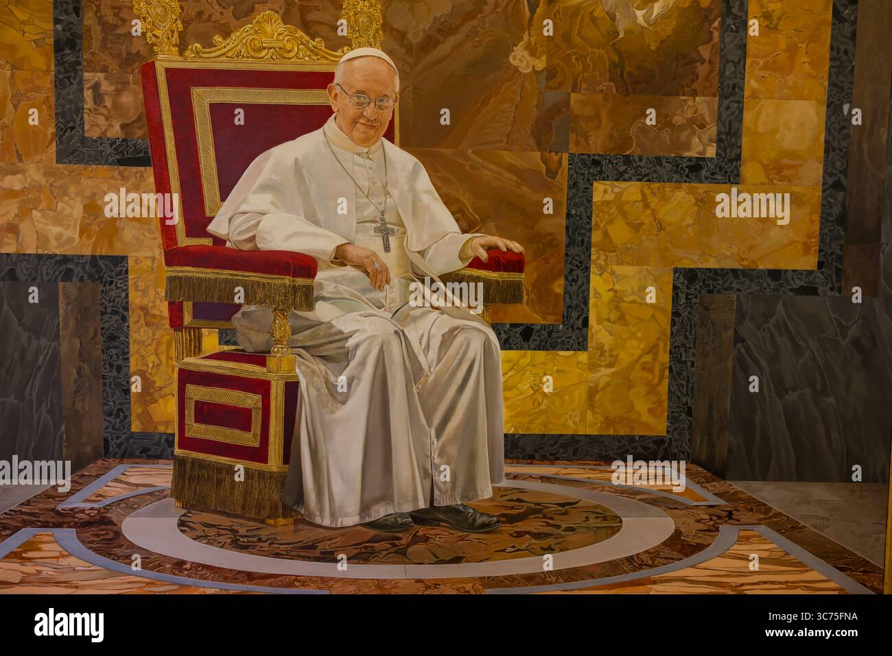 Gemälde des verstorbenen Papstes Franziskus, Castel Gandolfo, die Sommerresidenz des Papstes, Latium, Italien Stockfoto