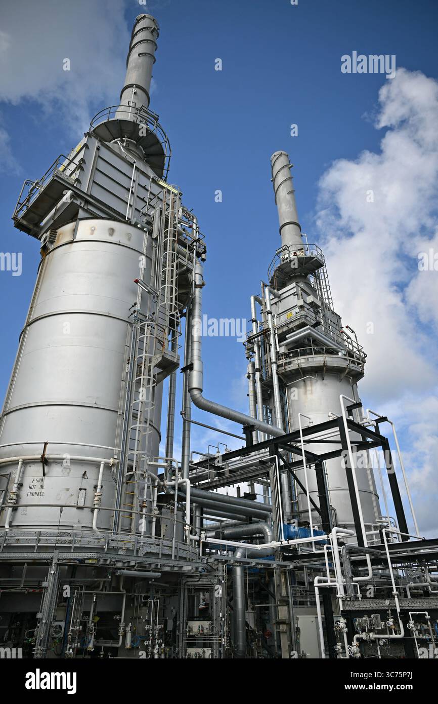 Ein Blick auf die St Fergus Gasanlage in St Fergus, Aberdeenshire, während eines Besuchs der Finanzkanzlerin Rachel Reeves, um die Auswirkungen der Verteidigungsausgaben auf Beschäftigung und Wachstum in Schottland zu sehen. Bilddatum: Freitag, 1. August 2025. Stockfoto