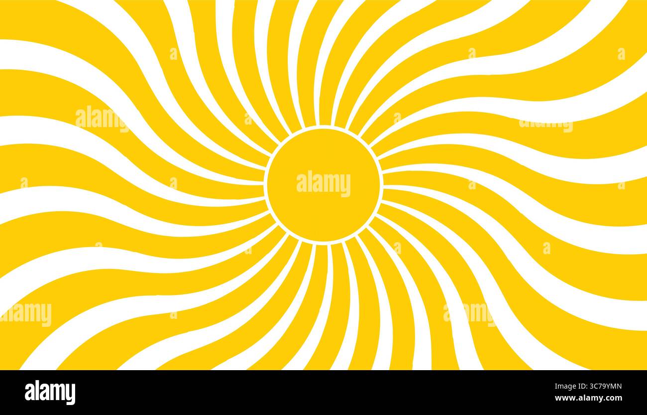 Minimalistisches Sonnenscheinsymbol mit dicken Wellenstrahlen. Energiegeladener, warmer Karten- oder Posterhintergrund mit Retro-Feeling. Stock Vektor