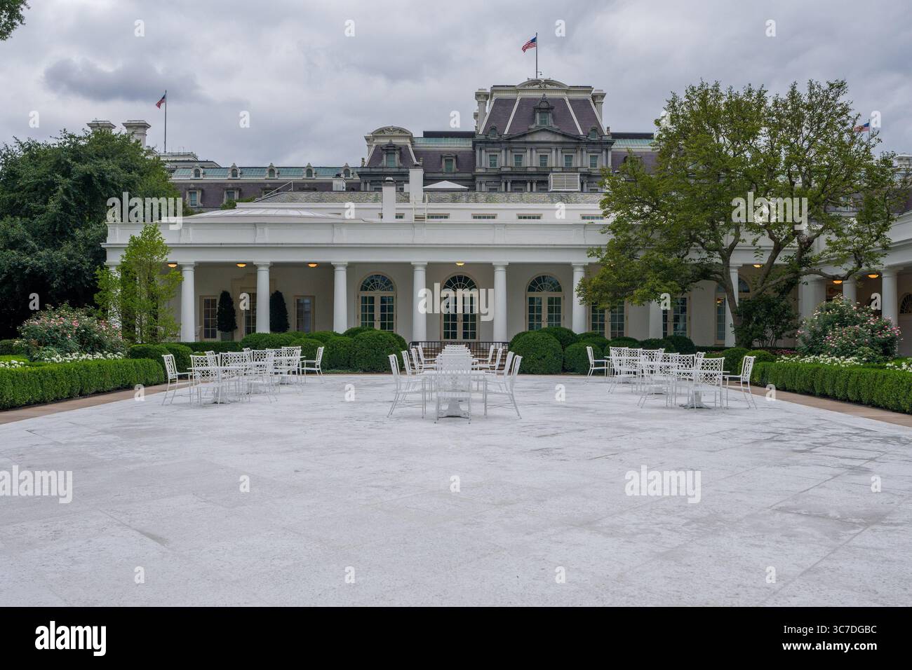 Washington, Usa. August 2025. Der neu errichtete Rose Garden des Weißen Hauses in Washington DC, am Freitag, den 1. August 2025. Foto: Aaron Schwartz/UPI Credit: UPI/Alamy Live News Stockfoto