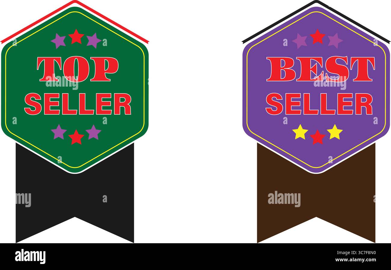 Sauberes Vektor-sechseckiges Top-Seller-Abzeichen-Design in grünem und lila Band Award-Symbol perfekt für E-Commerce-Bestseller-Label Stock Vektor