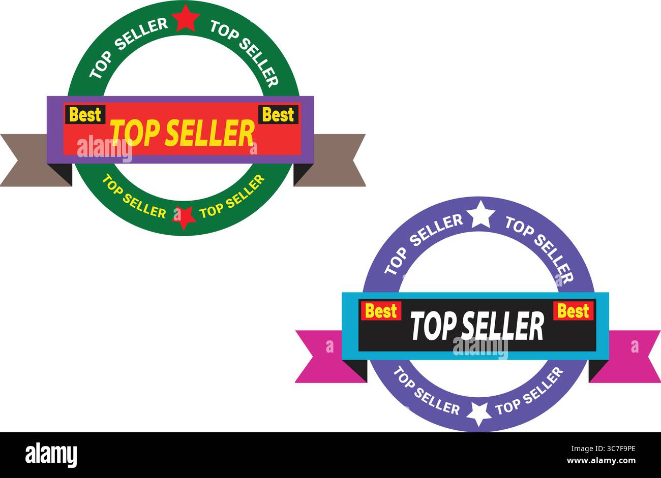 Premium-Topseller runde Abzeichen-Symbole mit Sternsymbolen und Bändern perfekt für E-Commerce-Bestseller-Promotions-Vektor Stock Vektor
