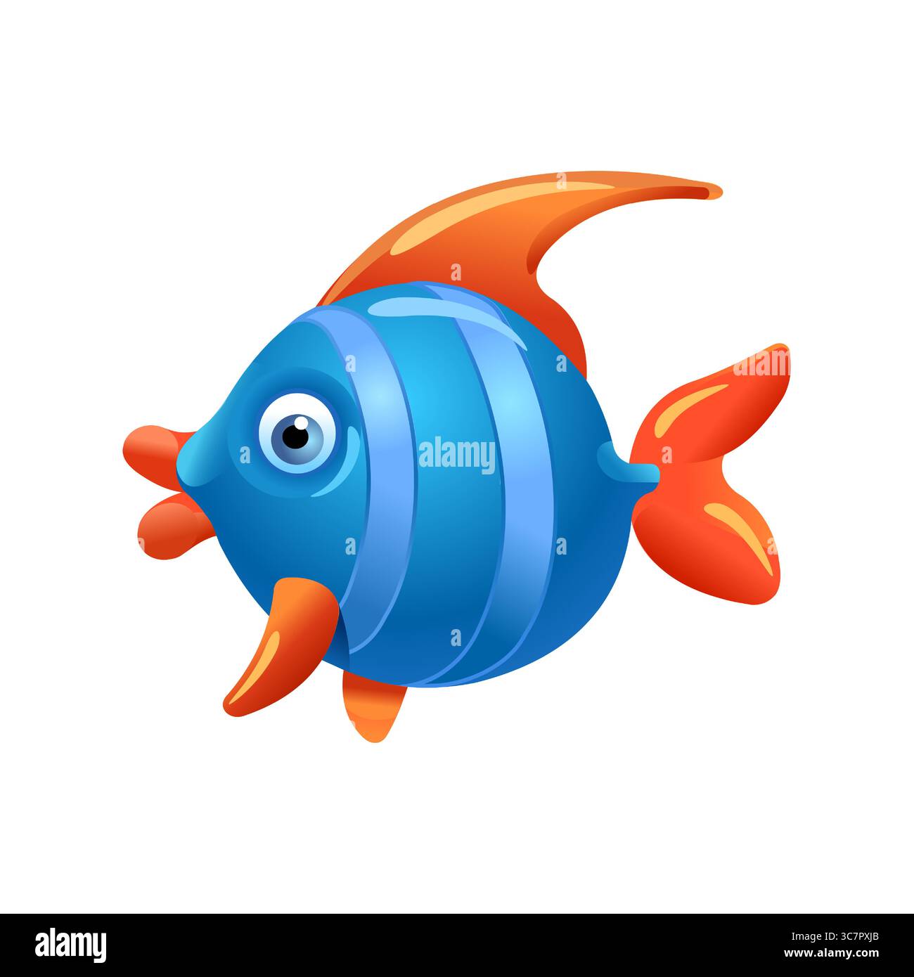 Süßer tropischer blauer Comic-Fisch. Zeichen. Vektorabbildung Stock Vektor