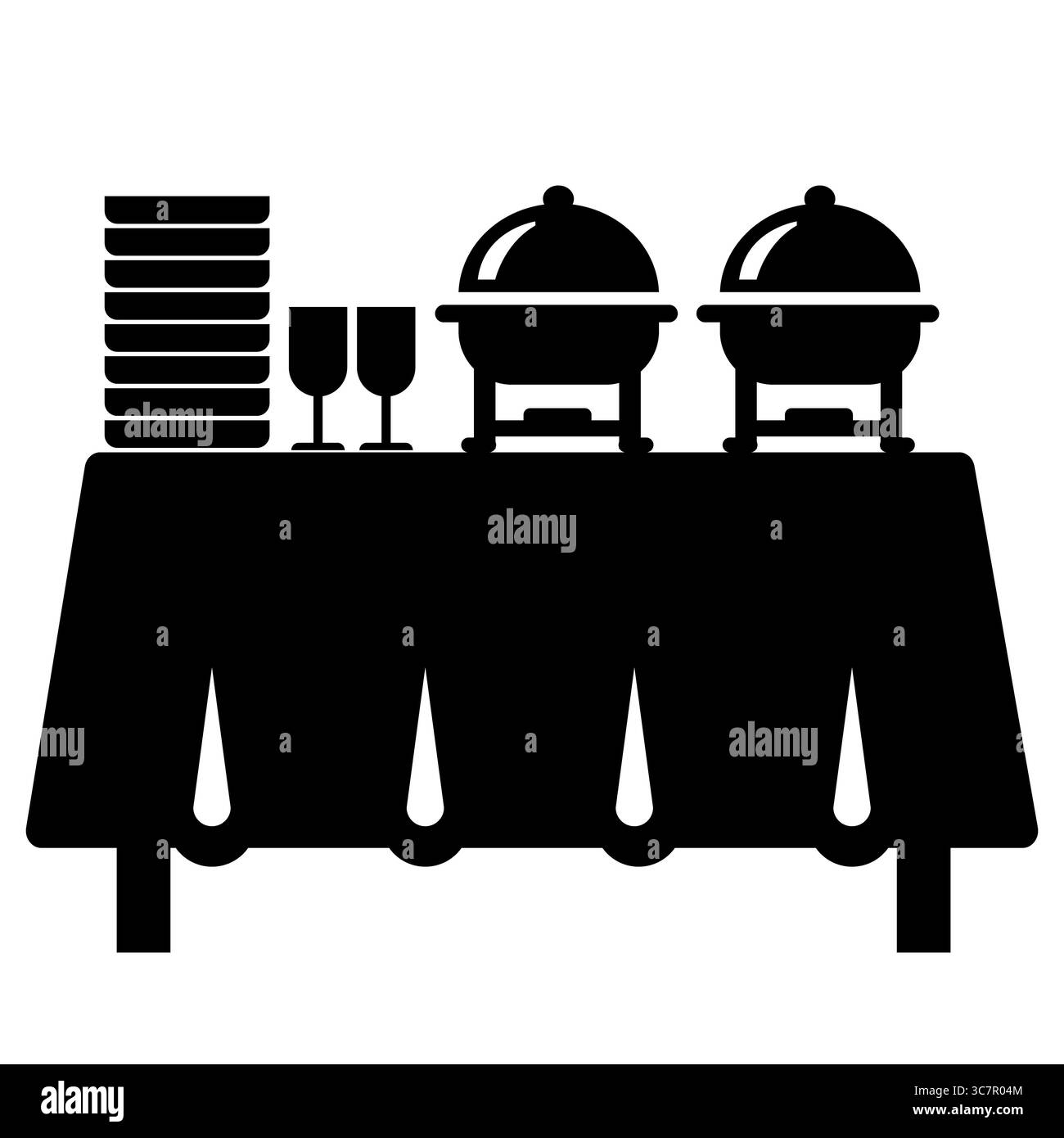 Bankettservice, Catering-Buffet, Symbol. Schild mit Catering-Buffet. Symbol des Selbstbedienungsrestaurants am Buffet. Flacher STYLE. Stockfoto