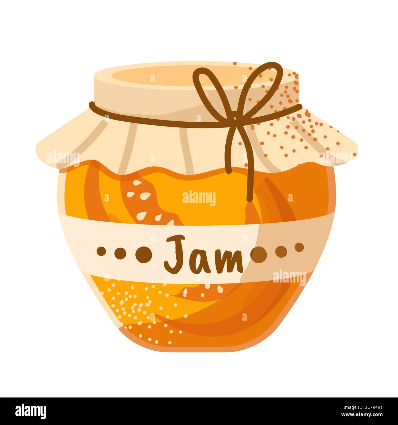 Illustration der Kürbismarmelade in einem Glasgefäß mit Kürbisstücken. Dessert-Design-Element in flachem Stil. Stock Vektor