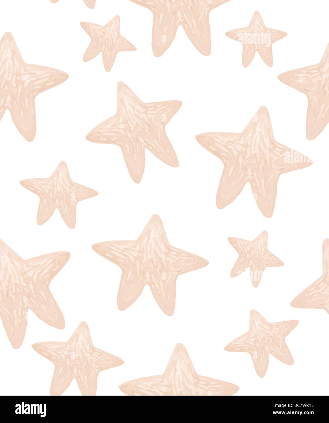 Infantile Stil Druck mit braunen Sternen. Unregelmäßiges nahtloses Vektor-Muster mit Hand gezeichneten Sternen auf einem weißen Hintergrund. Einfaches Kindliches Sternenmuster. Stock Vektor