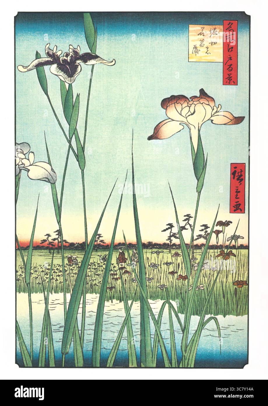 Hundert berühmte Ausblicke auf Edo von Utagawa Hiroshige - 1857: #57, Horikiri Iris Garden Stockfoto
