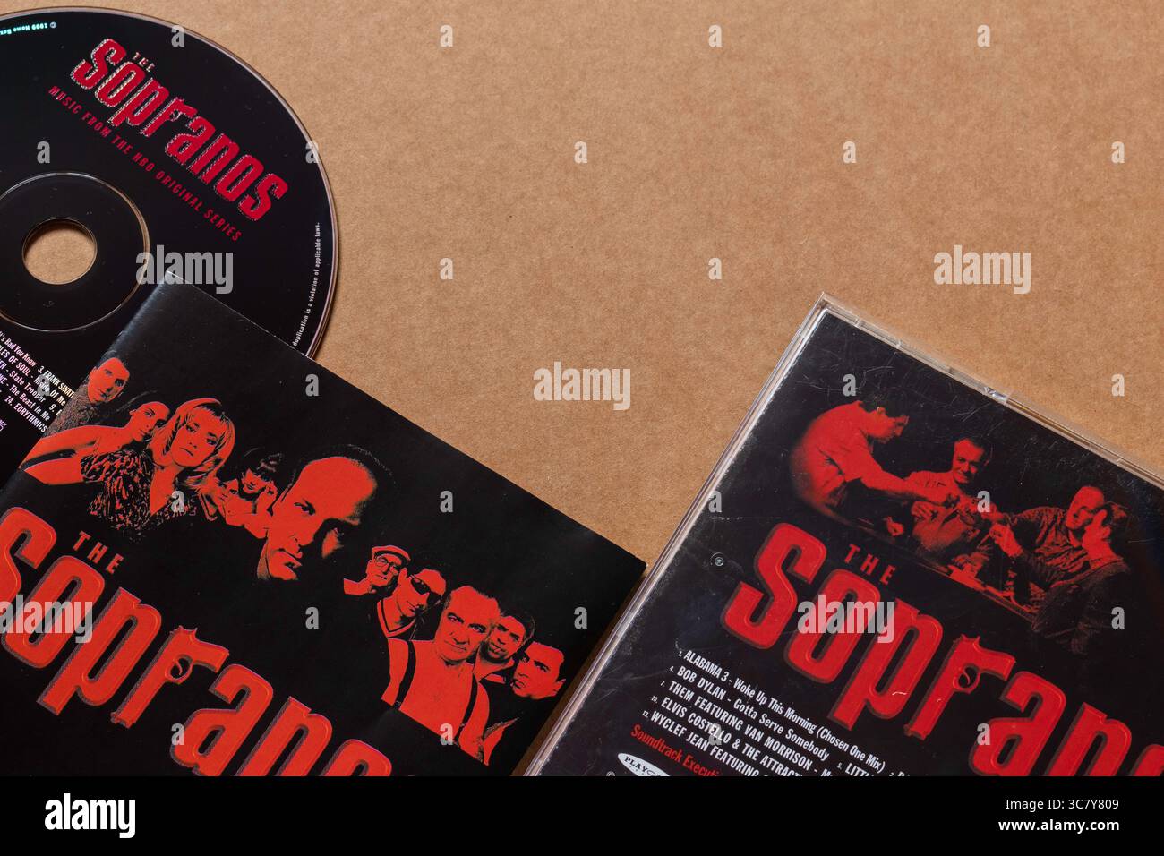 Die Sopranos Soundtrack CD mit Albumcover isoliert auf leerem Hintergrund Stockfoto