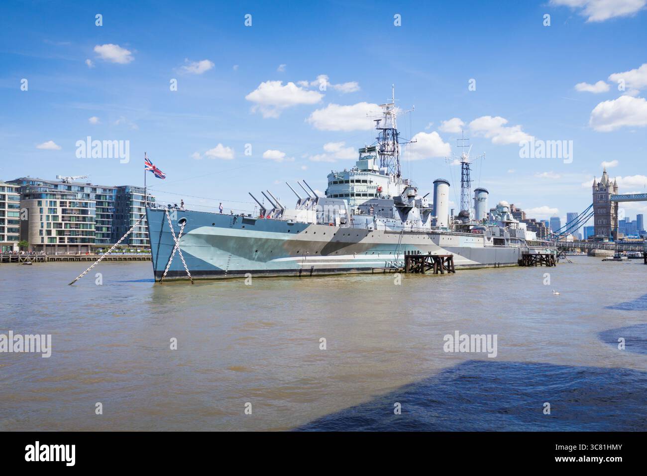 HMS Belfast Kriegsschiff in London Stockfoto