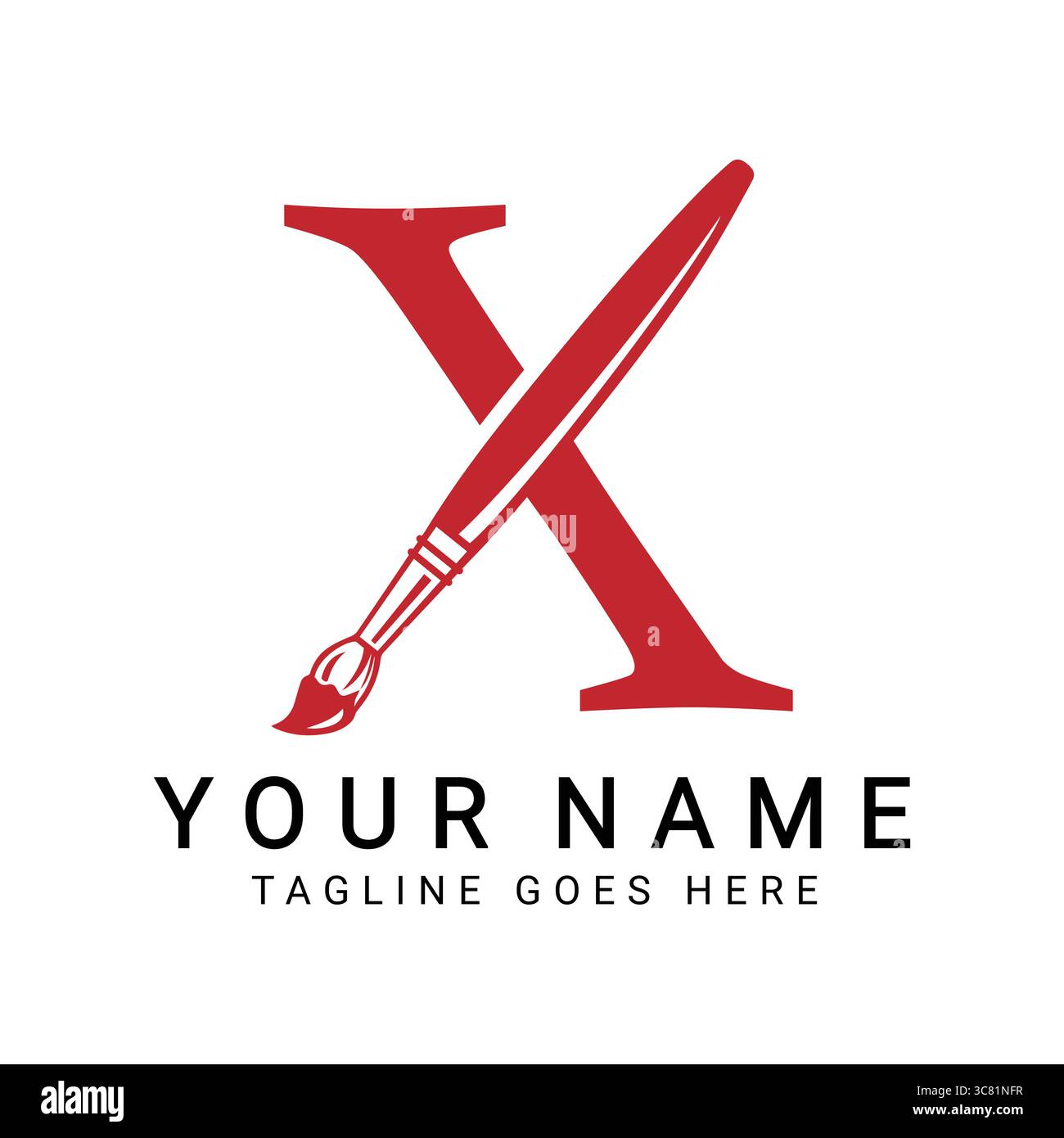 Logo-Design mit Pinsel „Letter X“. Symbol des Malers mit Buchstabe X Stock Vektor