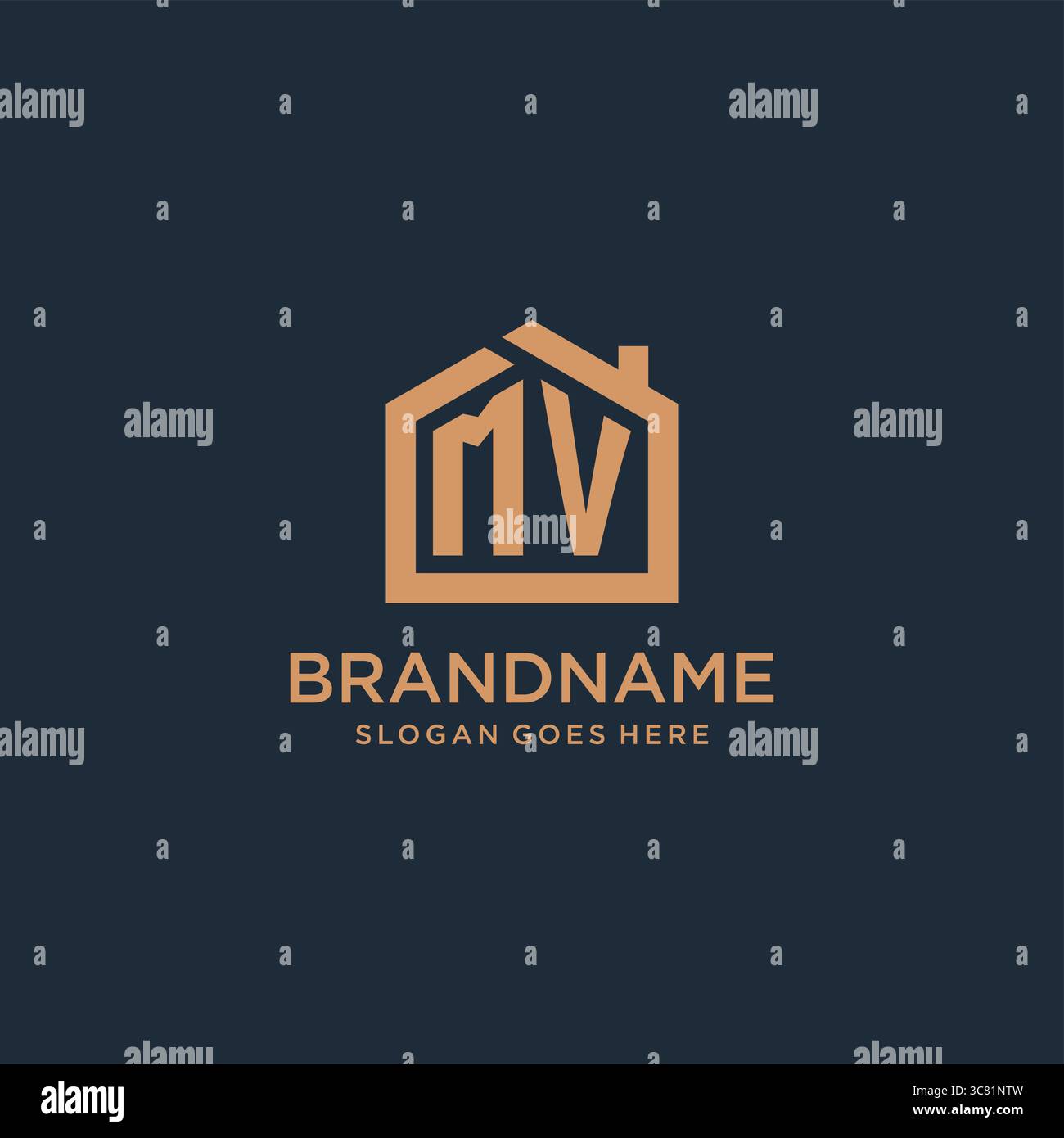 Initial Letter MV-Logo mit einfacher minimalistischer Vektorgrafik im Home-Shape-Design Stock Vektor
