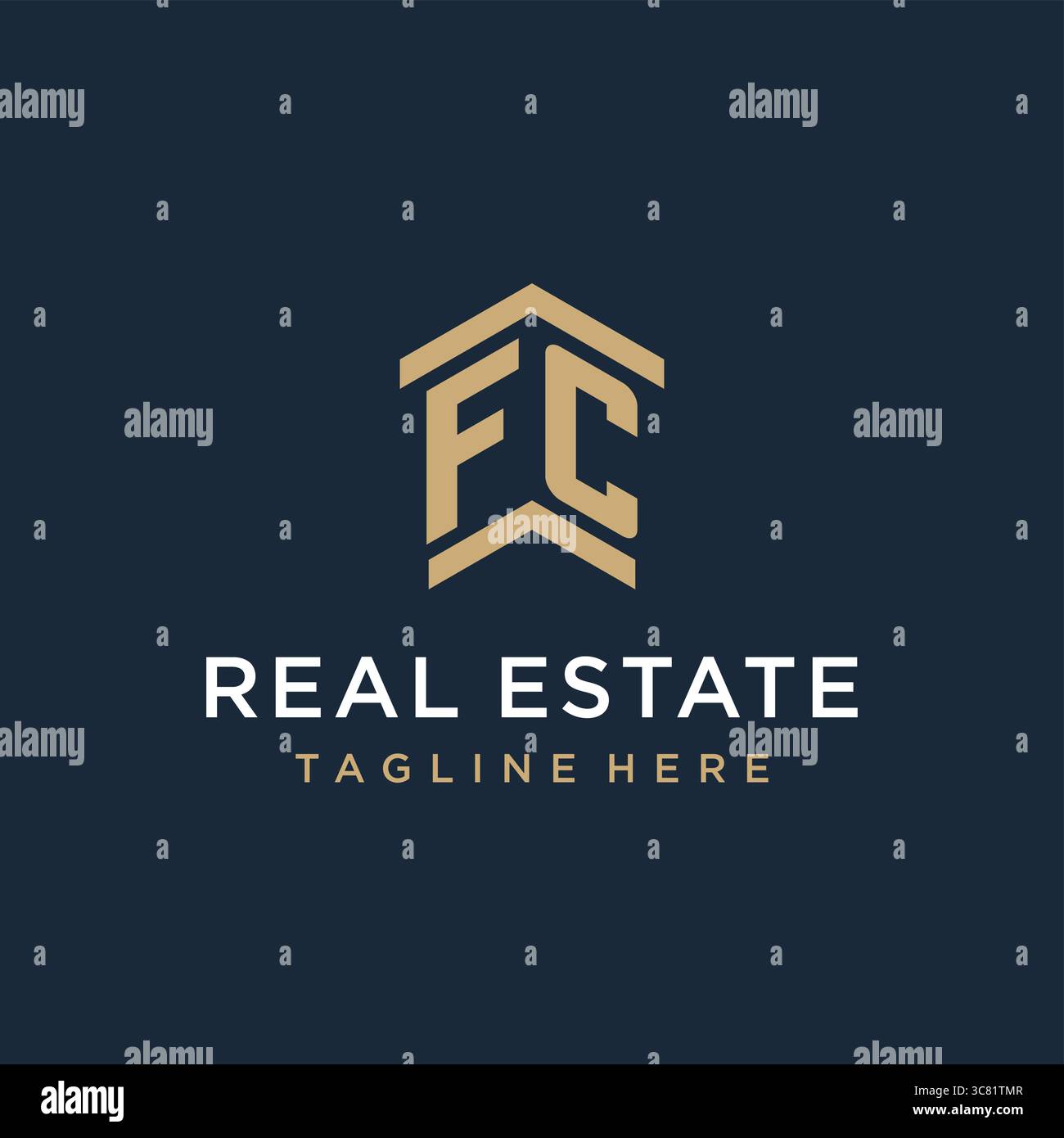 Anfängliches FC-Logo für Immobilien mit einfacher und kreativer Haus Dach Icon Logo Design Ideen Vektor Grafik Vektor Grafik Stock Vektor