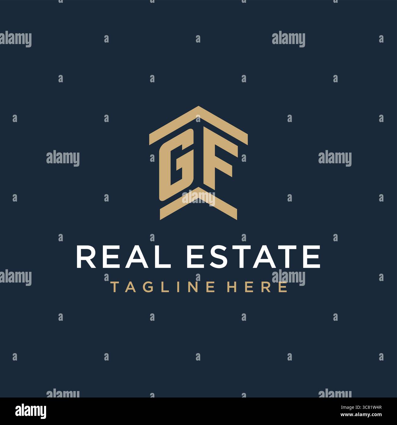 Anfängliches GF-Logo für Immobilien mit einfachen und kreativen Haus Dach Symbol Logo Design Ideen Vektor Grafik Vektor Grafik Vektor Grafik Stock Vektor