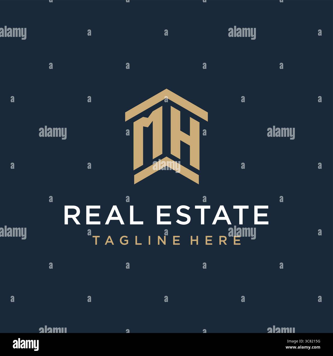 Anfängliches MH-Logo für Immobilien mit einfachen und kreativen Haus Dach Icon Logo Design Ideen Vektor Grafik Vektor Grafik Stock Vektor