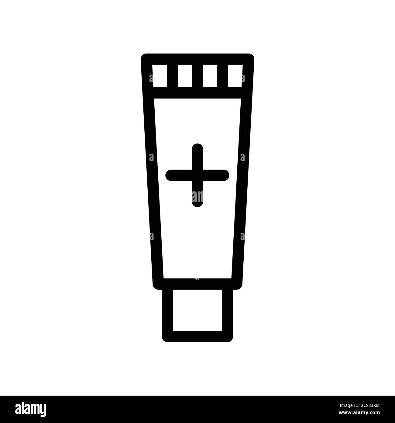 Dieses Bild verfügt über ein minimalistisches Röhrendesign, das mit einem medizinischen Kreuz gekennzeichnet ist und ideal für Anwendungen im Gesundheitswesen oder Hautpflegeprodukte geeignet ist. Stock Vektor