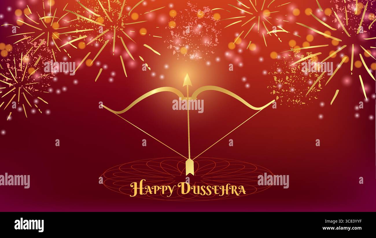 Indische Happy Holiday of Dushehra Dussehra Poster mit Bogen und Pfeilen. Vorlage Social Media Web Design Postkarte. Vektorabbildung. Stock Vektor