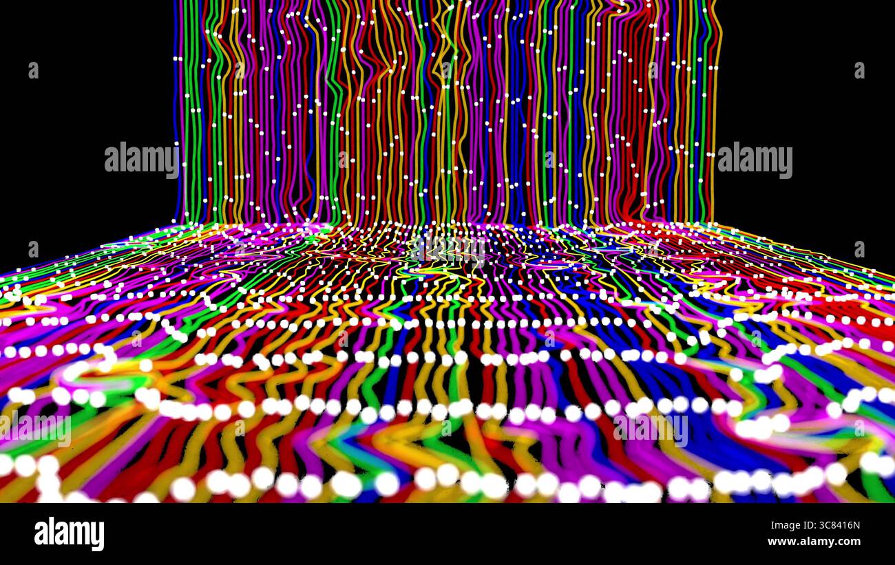 Farbkurvenlinien auf schwarzem BG 3D-Rendering Stockfoto