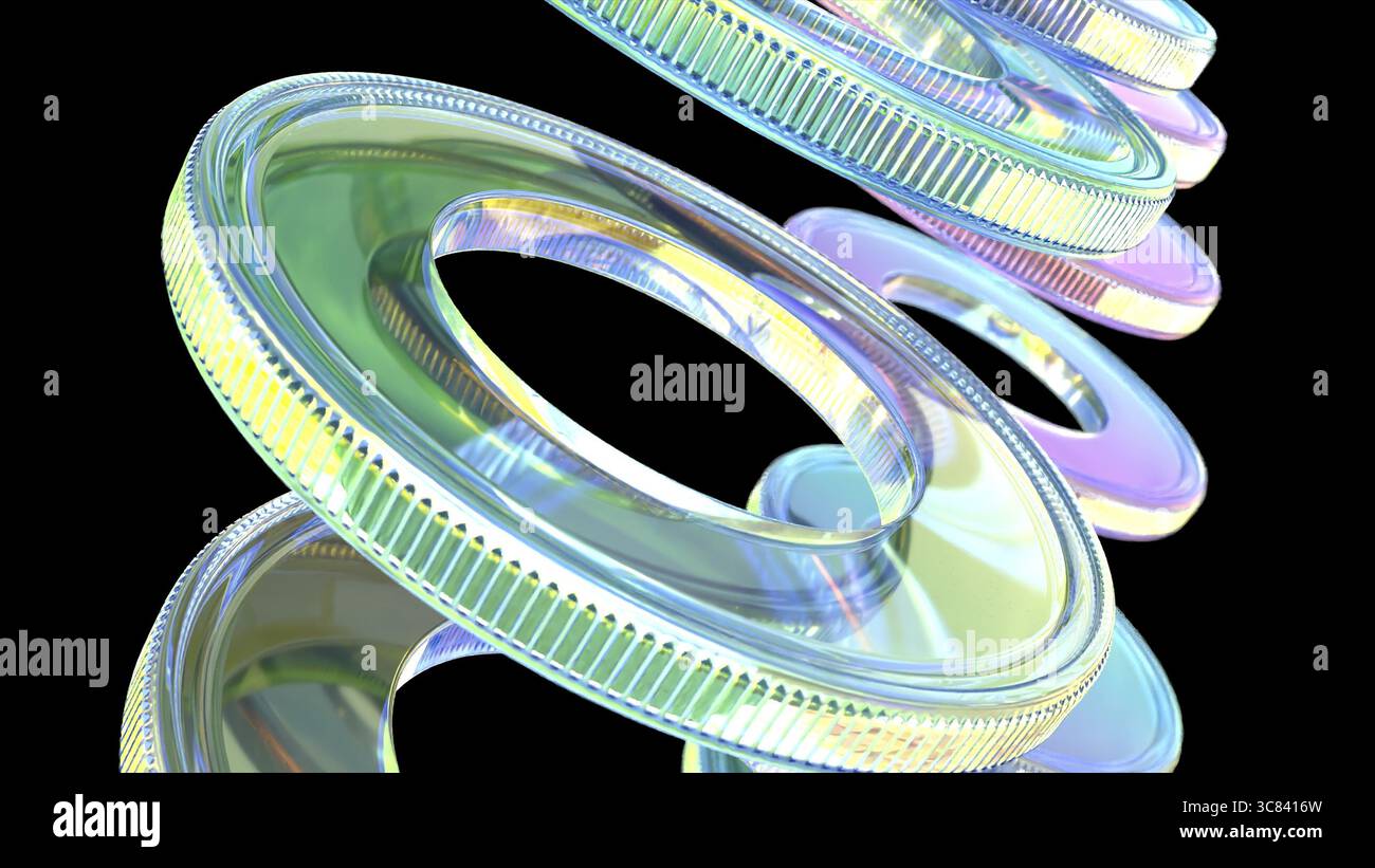 Farbglaszylinder auf schwarzem BG 3D-Rendering Stockfoto