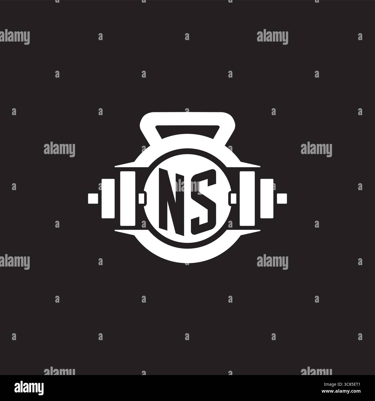 Initial NS Logo Design Ideen mit einfacher Kurzhantel und Kettlebell Icon Vektor Grafik Vektor Grafik Stock Vektor