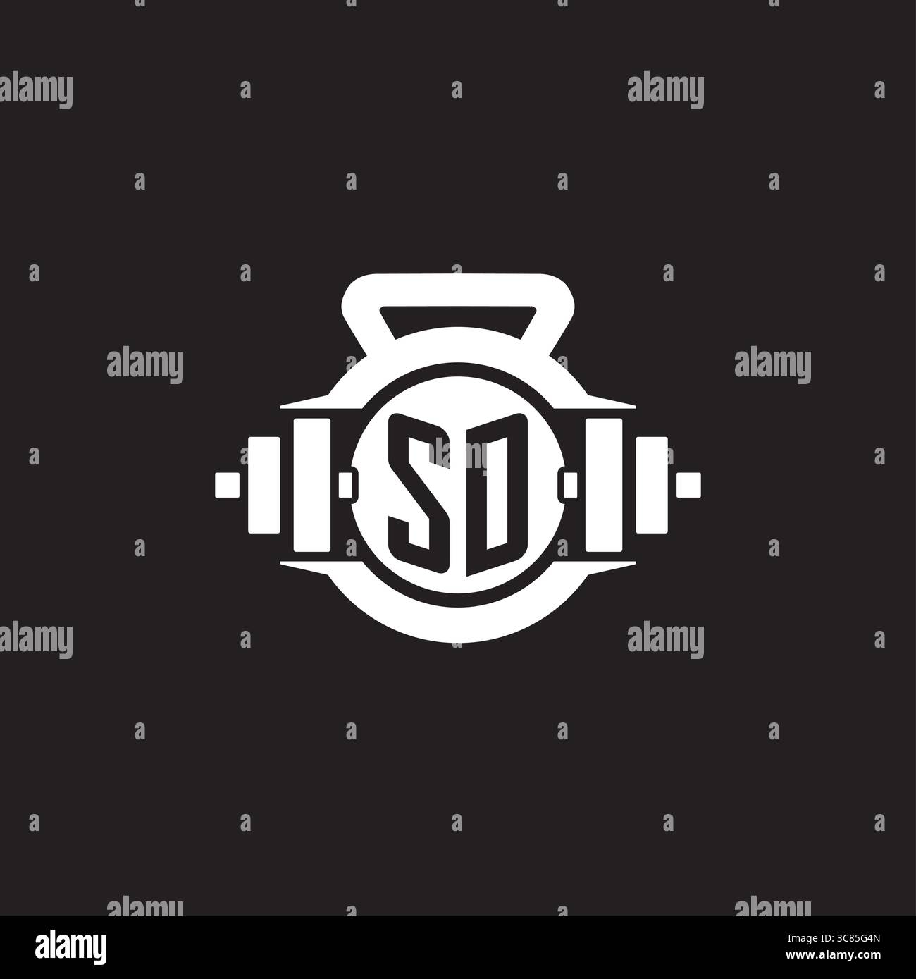 Anfängliche SD-Logo-Design-Ideen mit einfacher Kurzhantel und Kettlebell-Symbol-Vektor-Grafik Stock Vektor