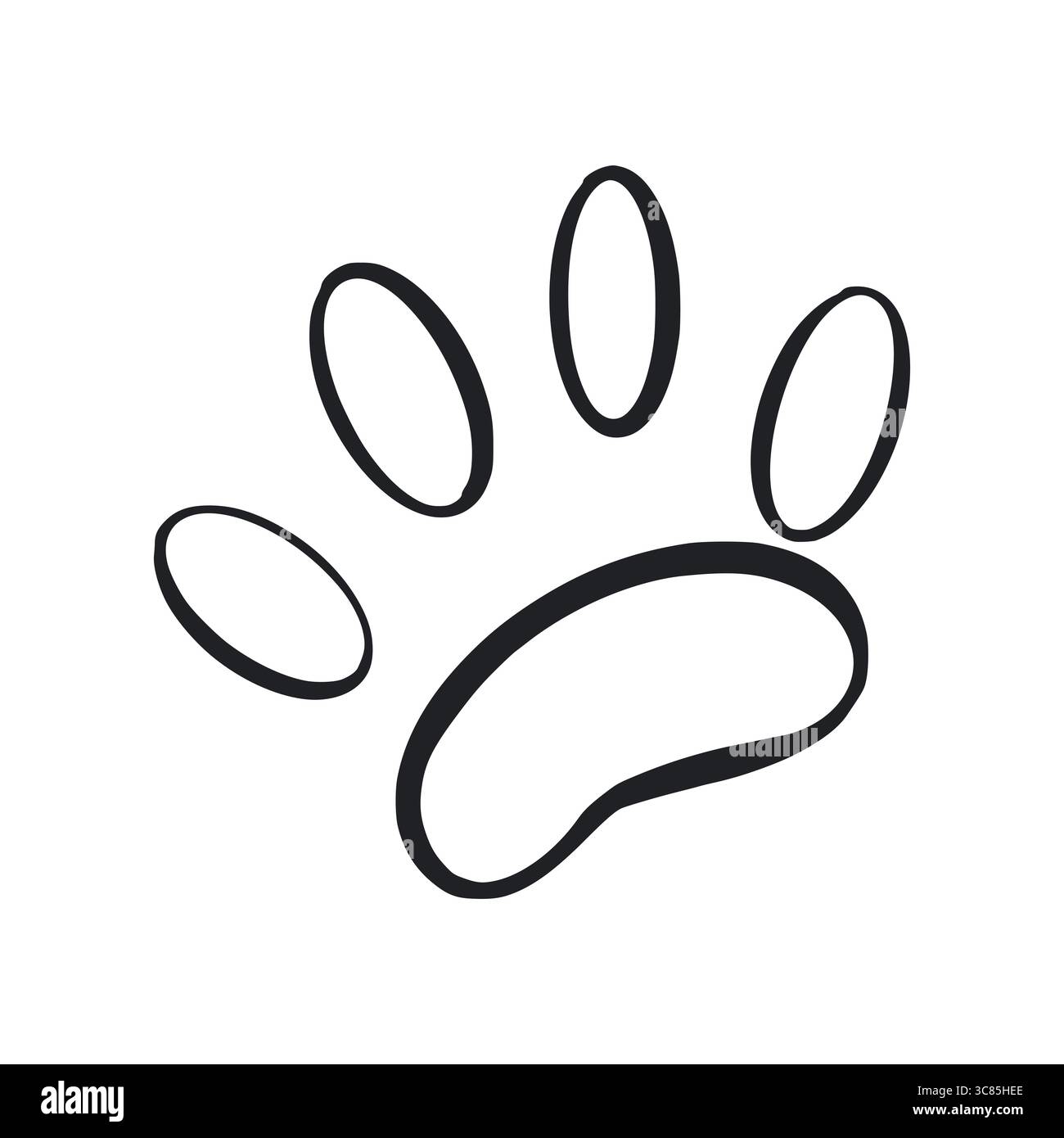 Ein handgezeichneter Abdruck einer Hundepfote in Tinte und in einen Vektor umgewandelt. Die Abbildung eignet sich zum Bedrucken von Textilien, Papier und zum Dekorieren von Haustieren Stock Vektor
