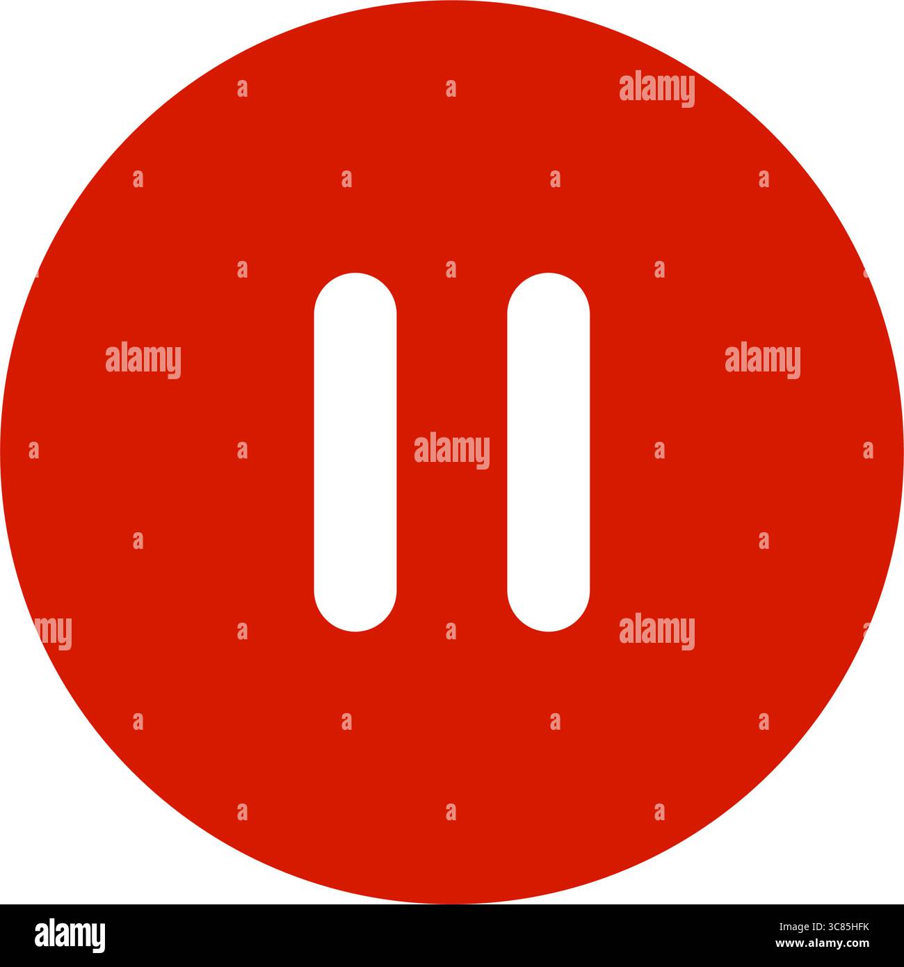 Kreisförmiges Symbol für die Pause-Taste mit weißen parallelen Balken. Minimalistisches Steuerungssymbol für digitale Anwendungen Stock Vektor