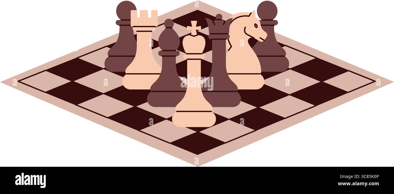 Isometrisches Schachbrett mit Teilen in Mid-Game-Anordnung für Designprojekte Stock Vektor