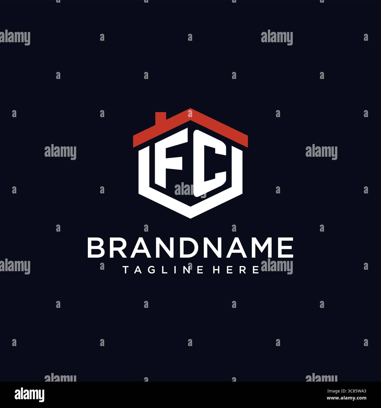 Anfangsbuchstabe FC-Logo mit Hauptdach sechseckige Form Design Ideen Vektor Grafik Vektor Grafik Vektor Grafik Stock Vektor