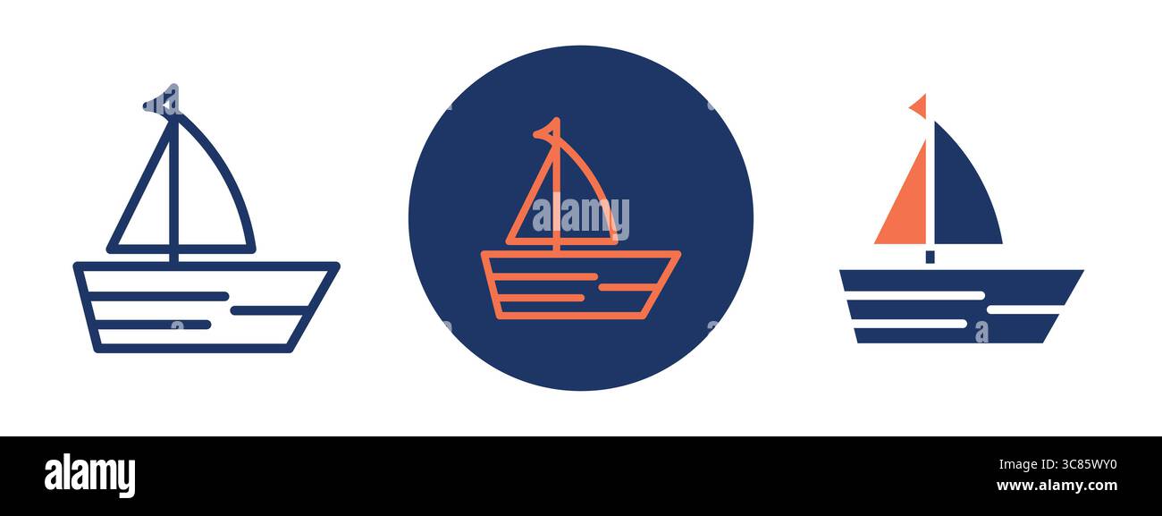 Set von Symbolen mit Booten und Schiffen für Schiffstransport, Segeln oder Kreuzfahrten. Stock Vektor