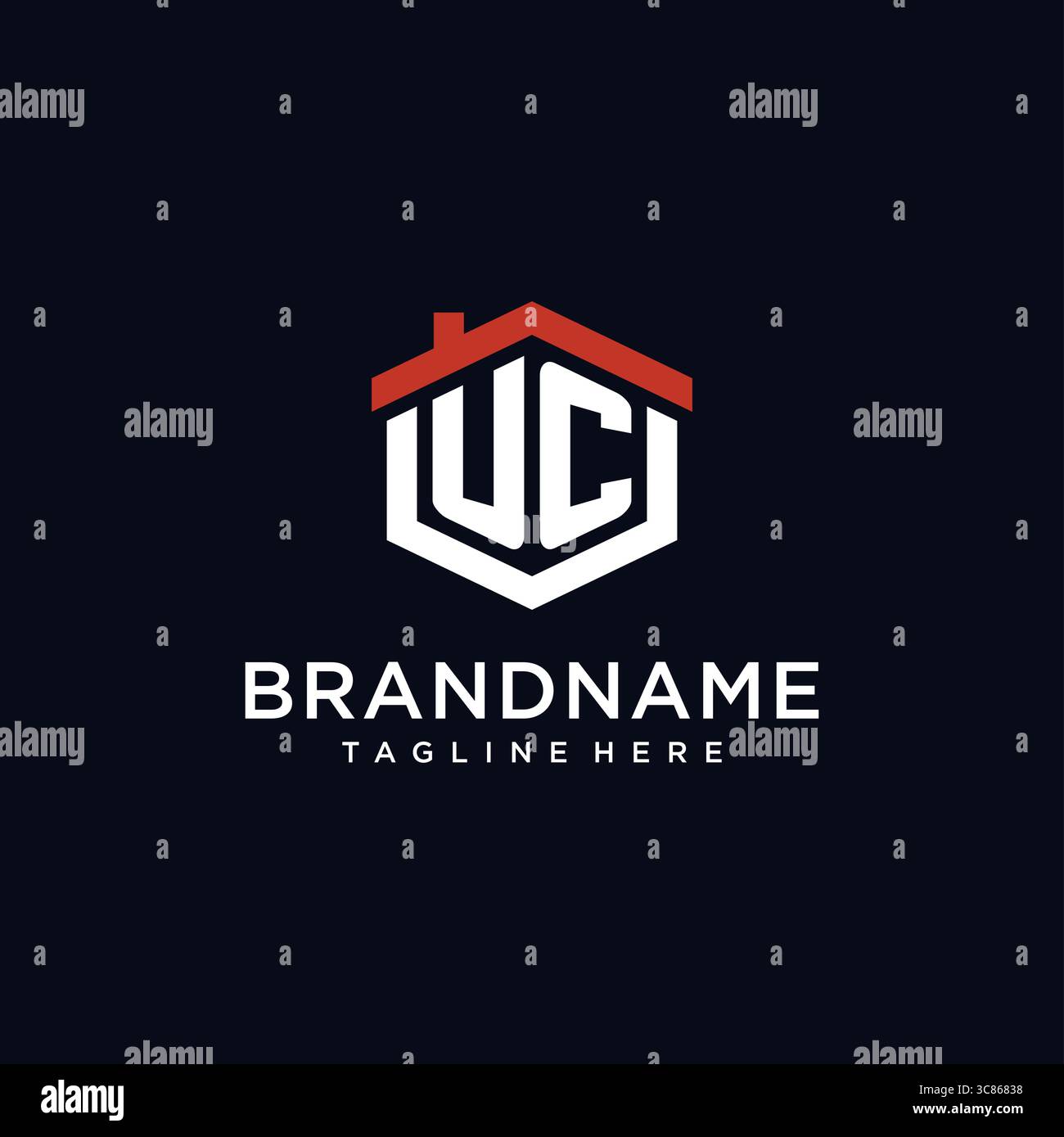 Initial Letter UC Logo mit Home Dach sechseckige Form Design Ideen Vektor Grafik Vektor Grafik Stock Vektor