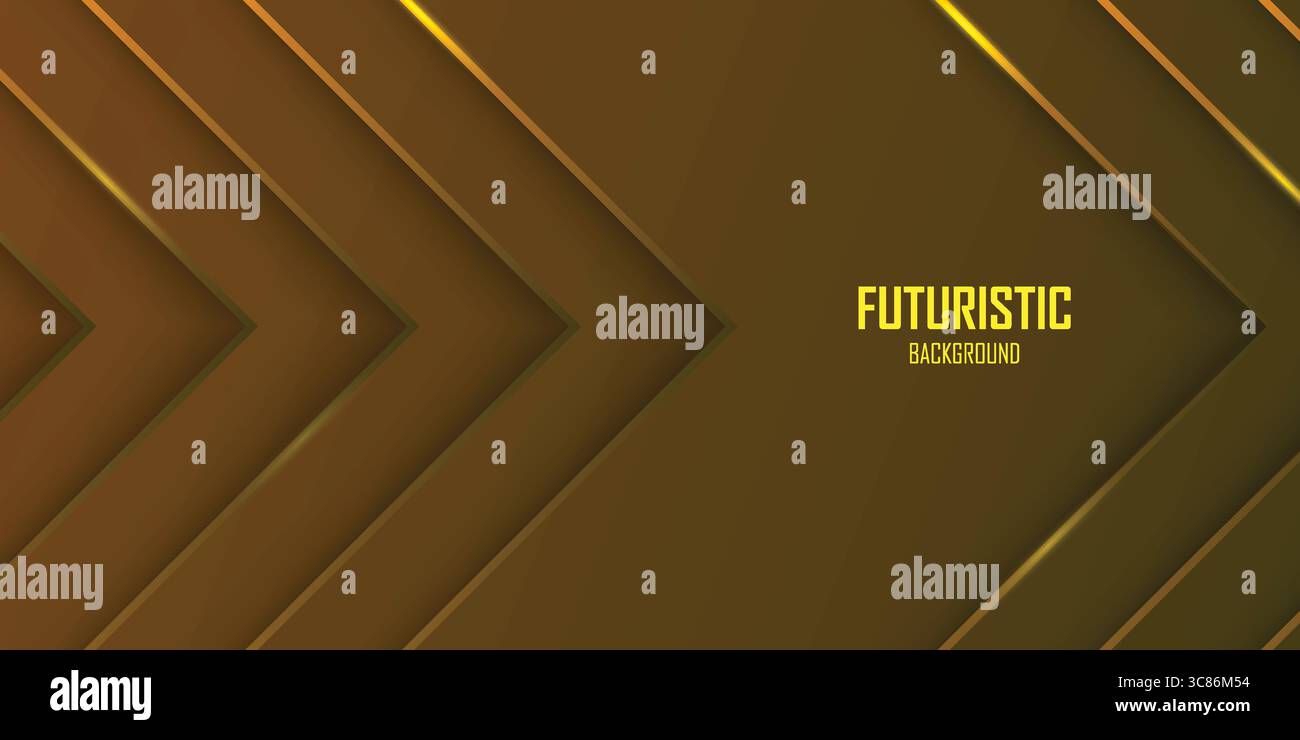 Futuristischer dunkelbrauner abstrakter Hintergrund mit goldenen Linien und Schatten, geometrische Formen überlappen Schichten, grafisches Muster Banner Vorlage Design Stock Vektor